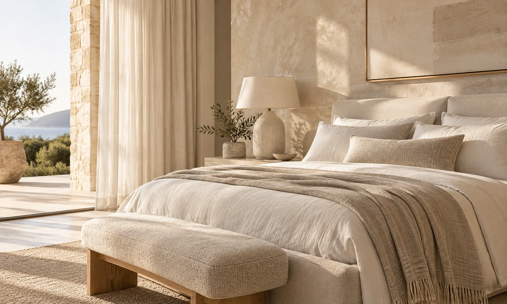 Image d’inspiration : chambre haut de gamme, textures douces et lumière naturelle