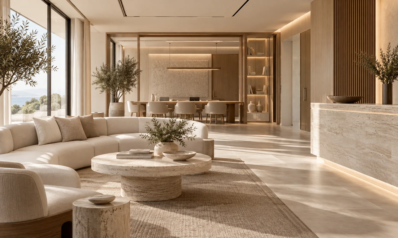Image d’inspiration : espace de vie contemporain, matières naturelles et agencement raffiné