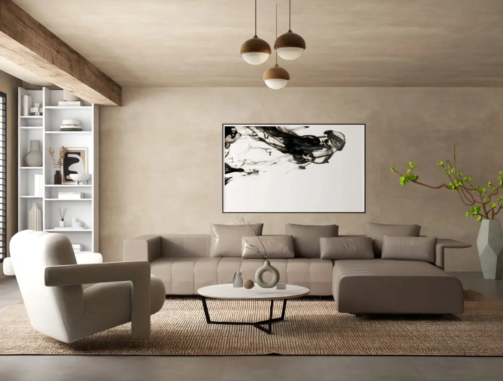 Salon contemporain dans des tons naturels — projet NC DECO
