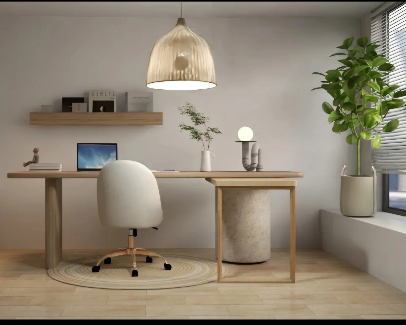 Bureau contemporain en bois clair et lumière naturelle — projet NC DECO